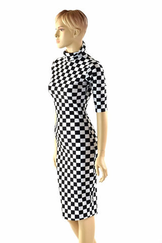 black and white checkered bodycon dress