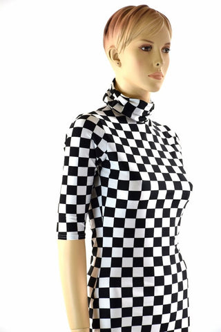 black and white checkered bodycon dress