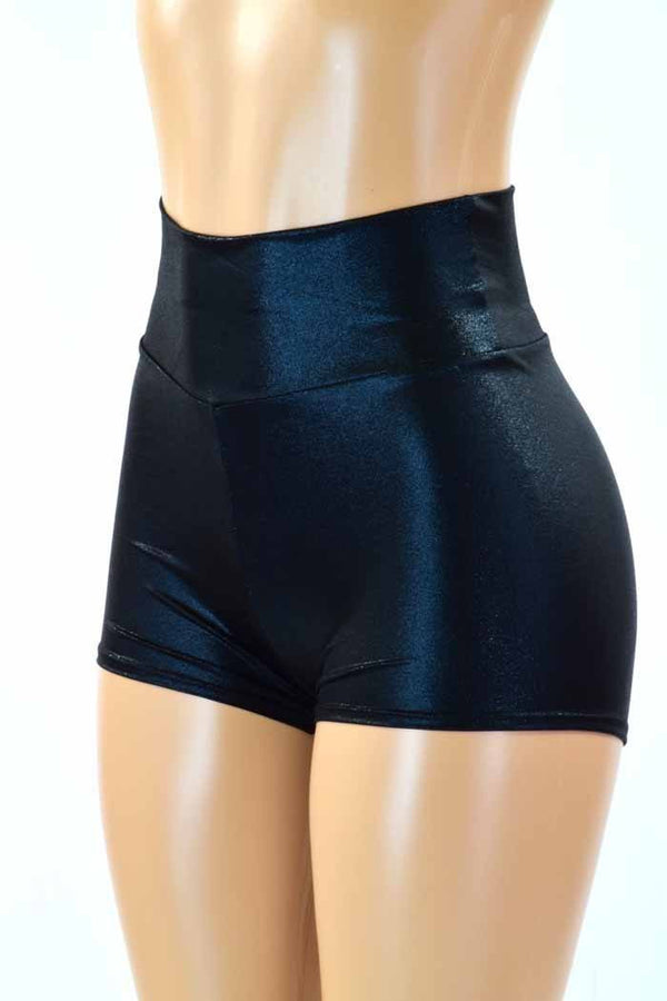 Black Metallic High Waist Shorts | Coquetry Clothing