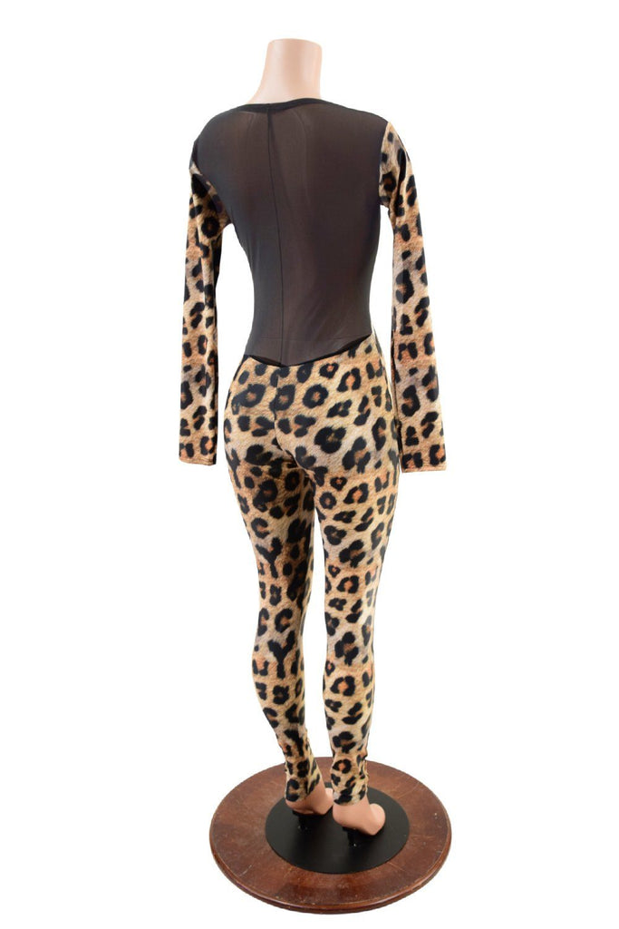 Leopard Print Catsuit With Sheer Mesh Back Coquetry Clothing