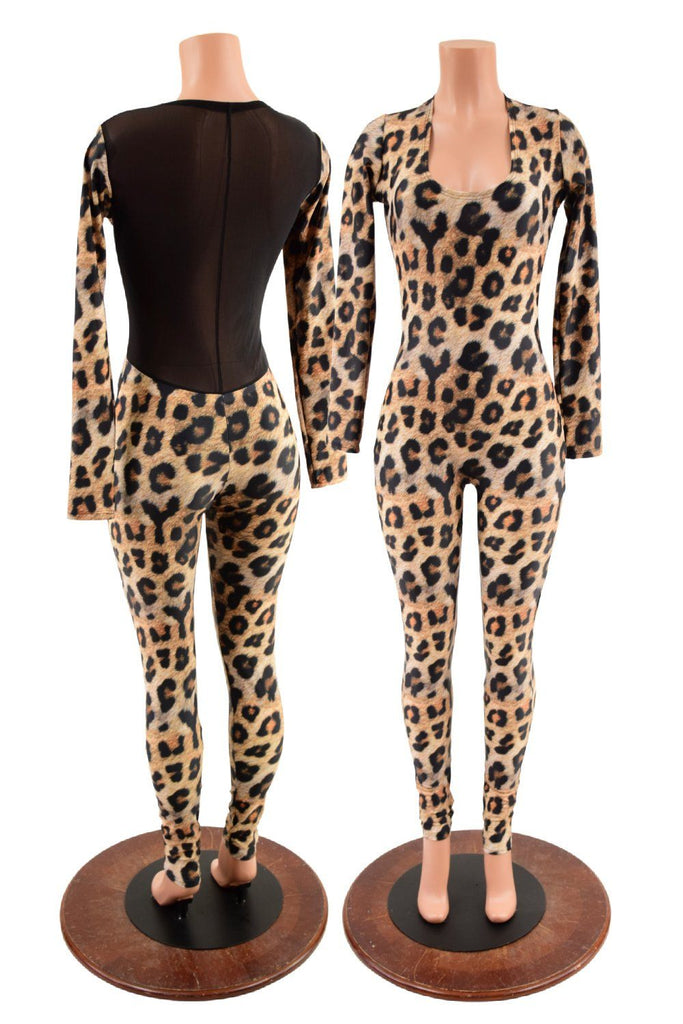 Leopard Print Catsuit With Sheer Mesh Back Coquetry Clothing