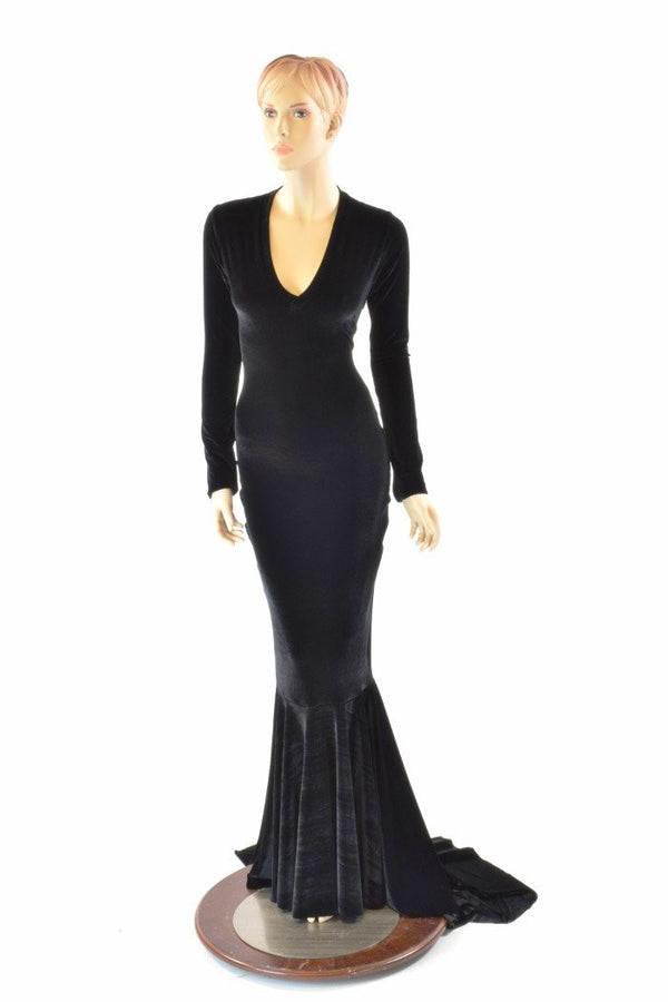 black velvet fishtail dress