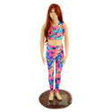 Girls Tahitian Floral UV Glow Leggings and  Sleeveless Crop Top Set - Coquetry Clothing