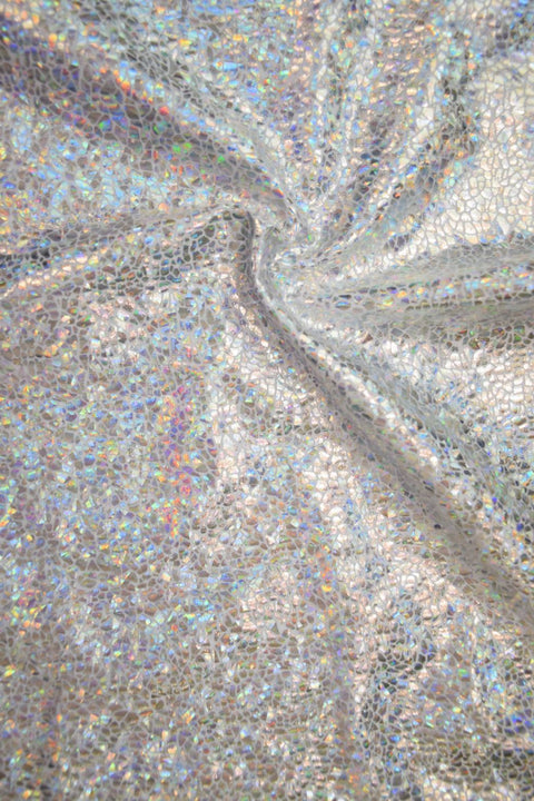 Silver Kaleidoscope Holographic Stretch Fabric