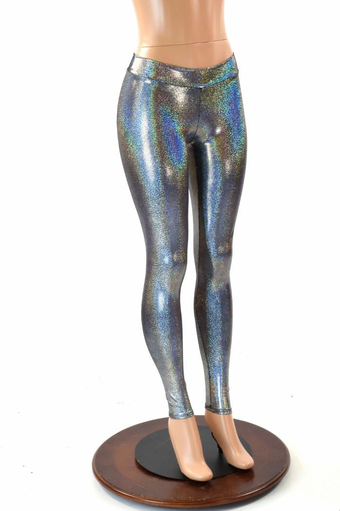 Silver Holographic Mid Rise Leggings | Coquetry Clothing