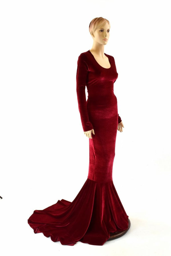 long sleeve red velvet gown