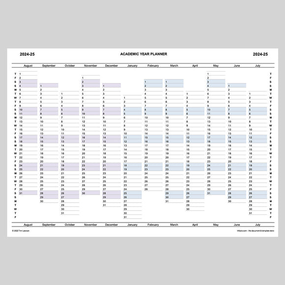 Academic Year Planner 202425 printable A4 or A3 Infozio