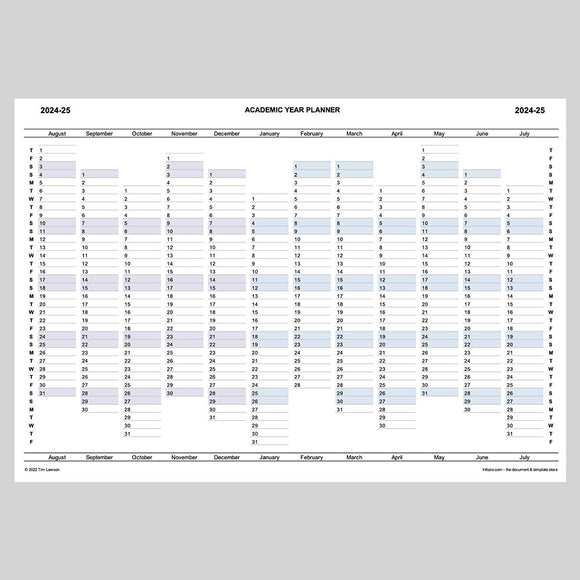 Academic Year Planner 2024-25 printable A4 or A3 – Infozio