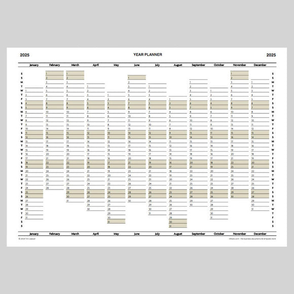 2025 Year Planner Calendar download for A4 or A3 print Infozio