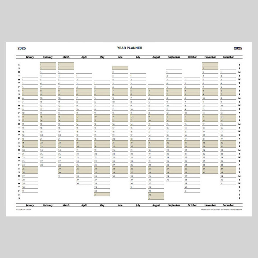 2025 Year Planner Calendar download for A4 or A3 print Infozio