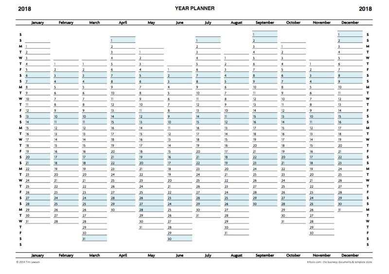 Year Planner 2018 Excel