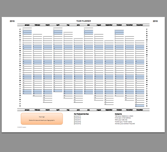 Afm Sinewi De Kamer Year Planner template 2016 - editable Excel printable file – Infozio