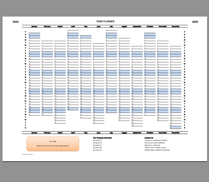 Year Planner template 2022 - Excel printable file – Infozio