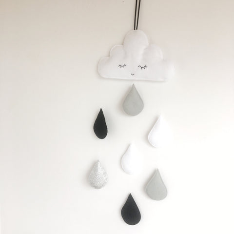 Cloud And Raindrop Monochrome Wall Decal Hanging Baby Mobile