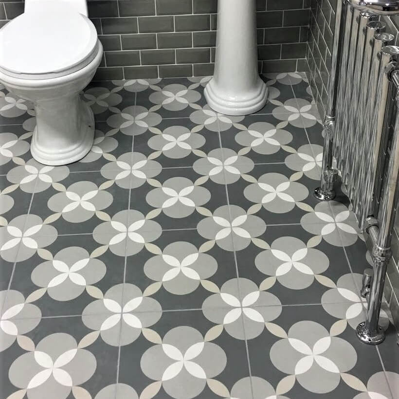 Patterned Grey Floor Tiles - styling by Gayafores - Atelier Geo Patterned Encaustic Bathroom Floor Tiles ...