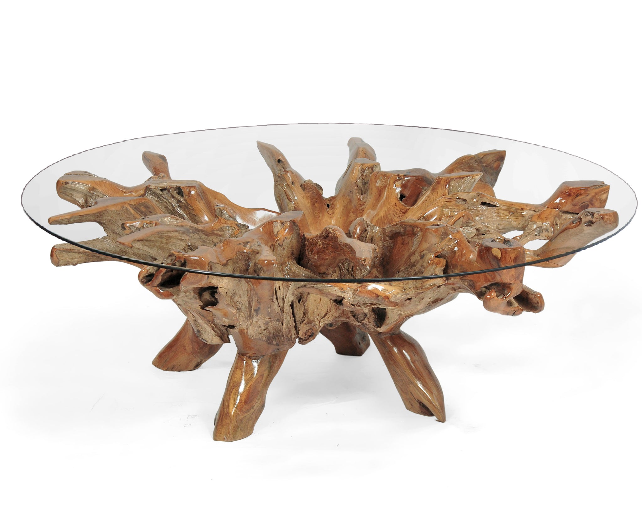 Teak Wood Root Coffee Table Including 55 Inch Round Glass Top La