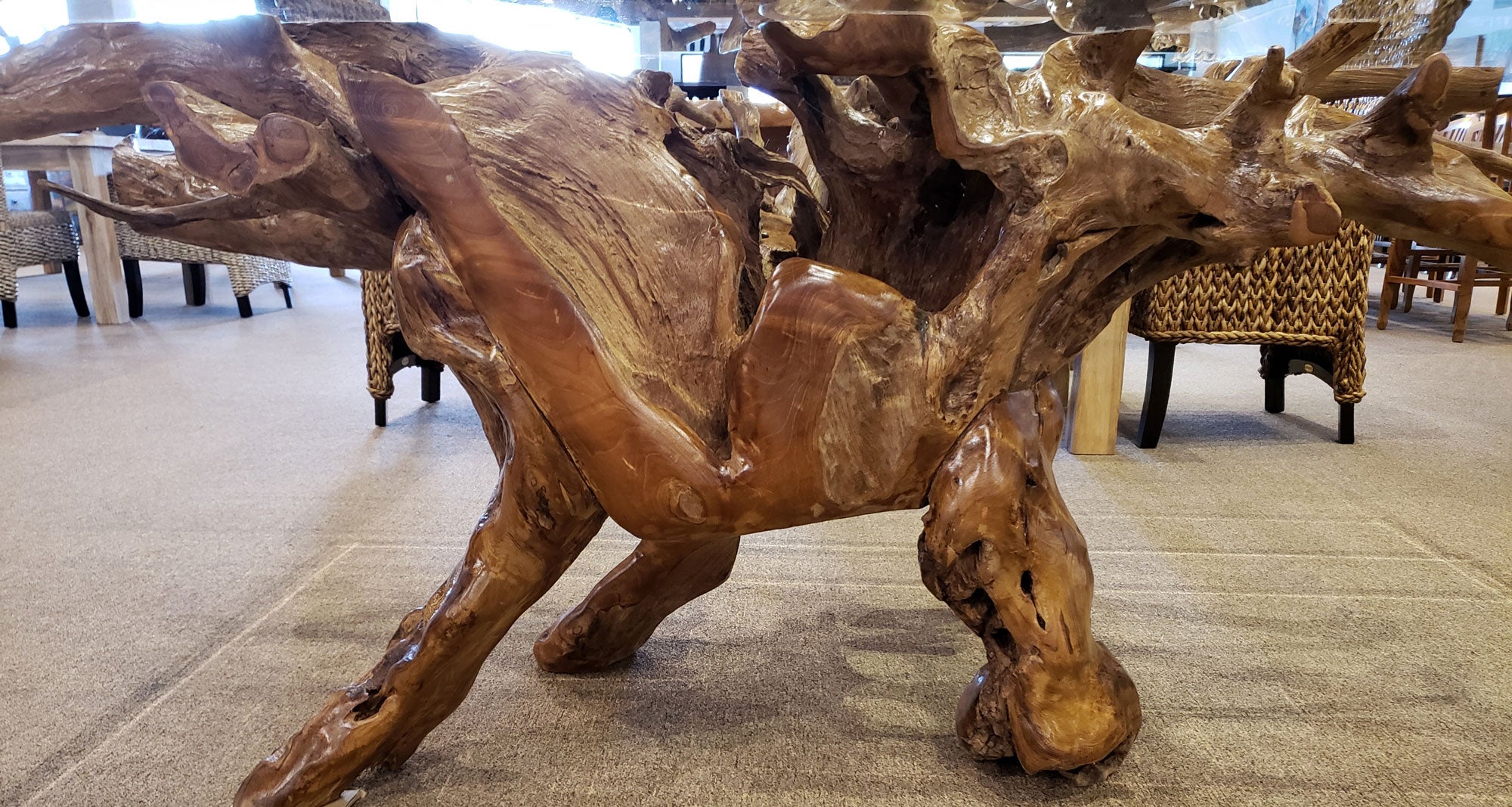 Teak Wood Root Dining Table Including 87 X 43 Inch Glass Top La