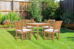 5 Piece Teak Wood Florence Bistro Dining Set with 35" Square Table and 4 Side Chairs - La Place USA Furniture Outlet