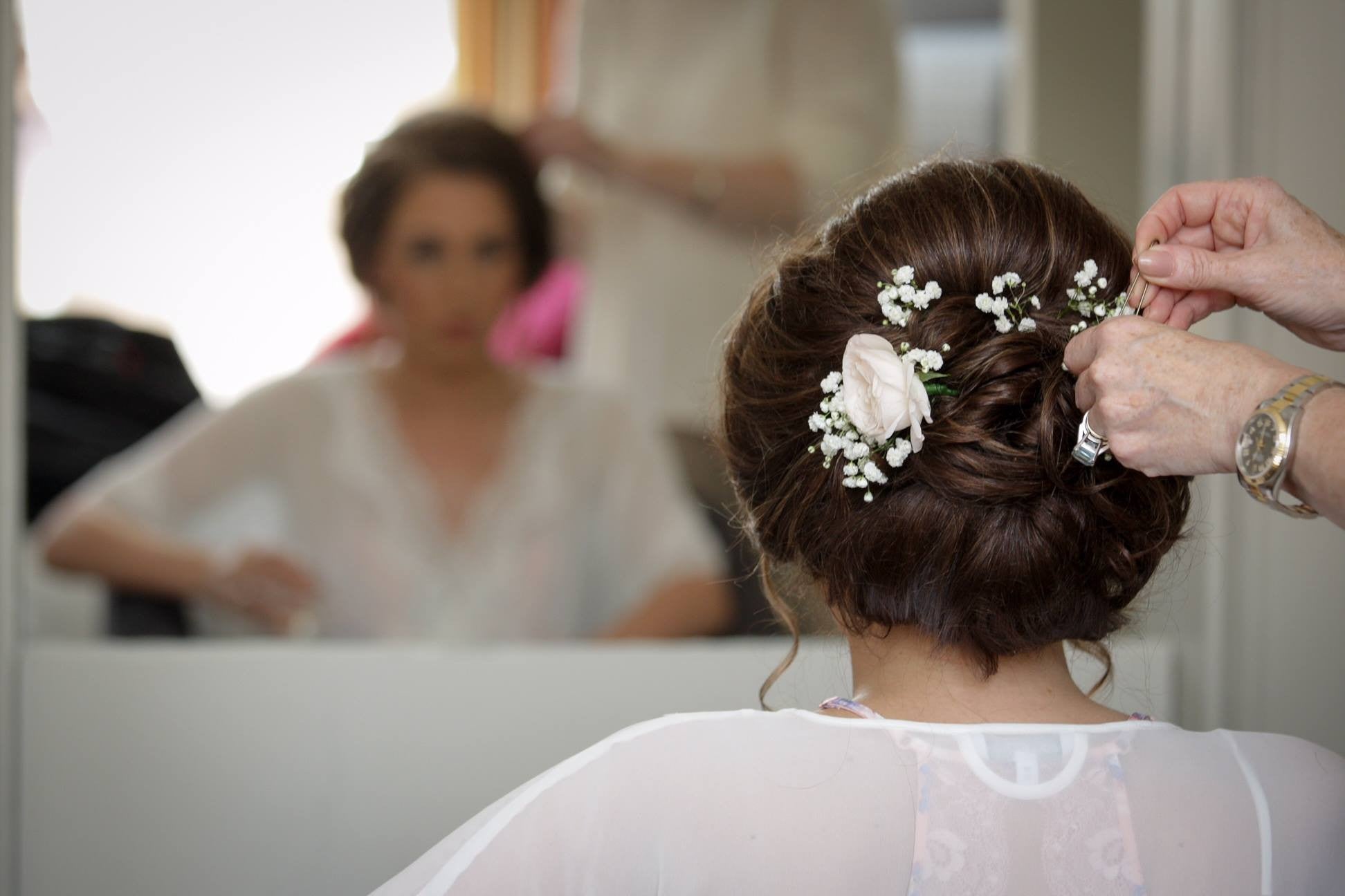Floral wedding hair decoration with Gypsophila.