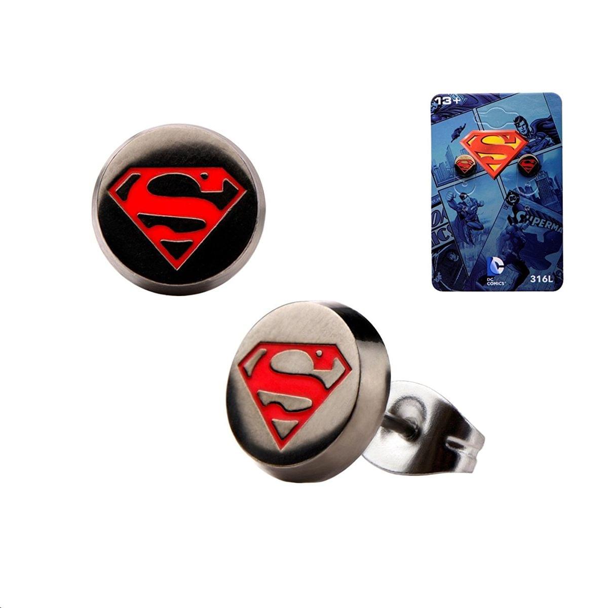 Superman Enamel Logo Stainless Steel Stud Earrings