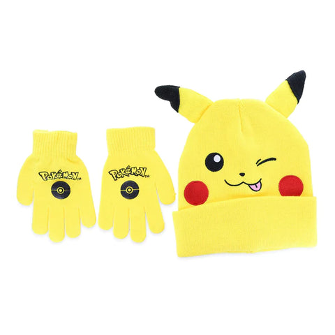 POKEMON PIKACHU KIDS WINTER BEANIE & GLOVE SET