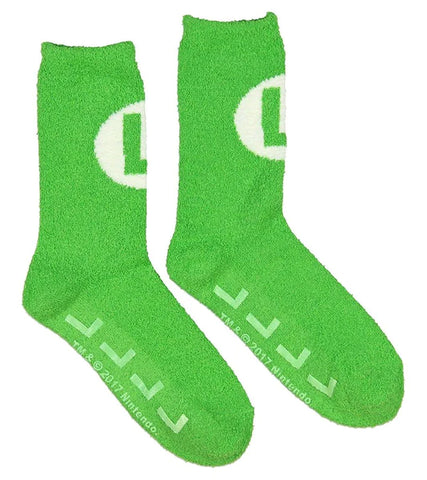 SUPER MARIO BROS. GREEN LUIGI LOGO COZY ADULT CREW SOCKS