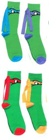 TEENAGE MUTANT NINJA TURTLES MASKS KNEE HIGH SOCKS WITH RIBBON 4-PACK