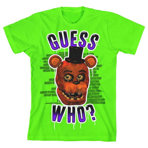 FIVE NIGHTS AT FREDDY'S "GUESS WHO?" BOY'S NEON GREEN T-SHIRT