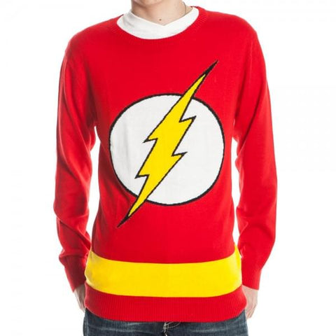 DC COMICS FLASH LOGO RED KNIT ADULT SWEATER