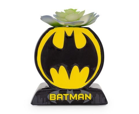 Batman Bat Logo 9x5x5 Inch Ceramic Planter w/ Artificial Plant