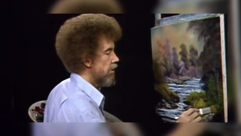 Bob Ross paints Dark Waterfall