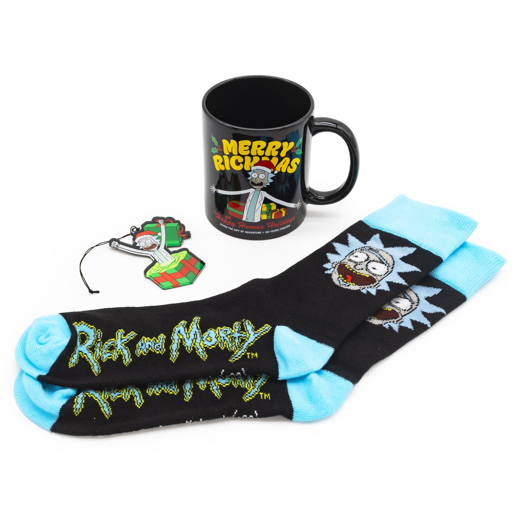 Rick And Morty Mug, Socks, And Ornament Bundle