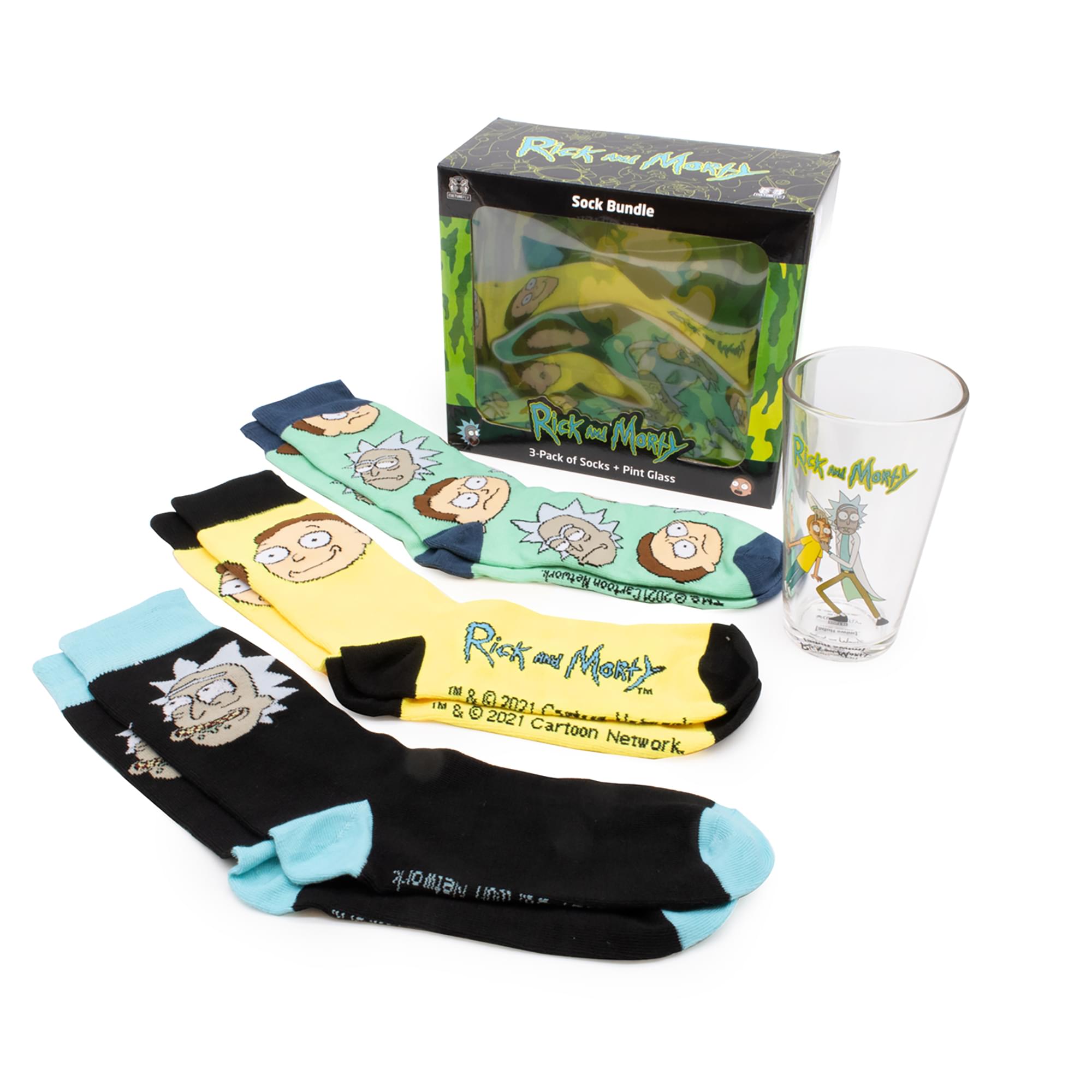 Rick And Morty Pint Glass And Sock Bundle