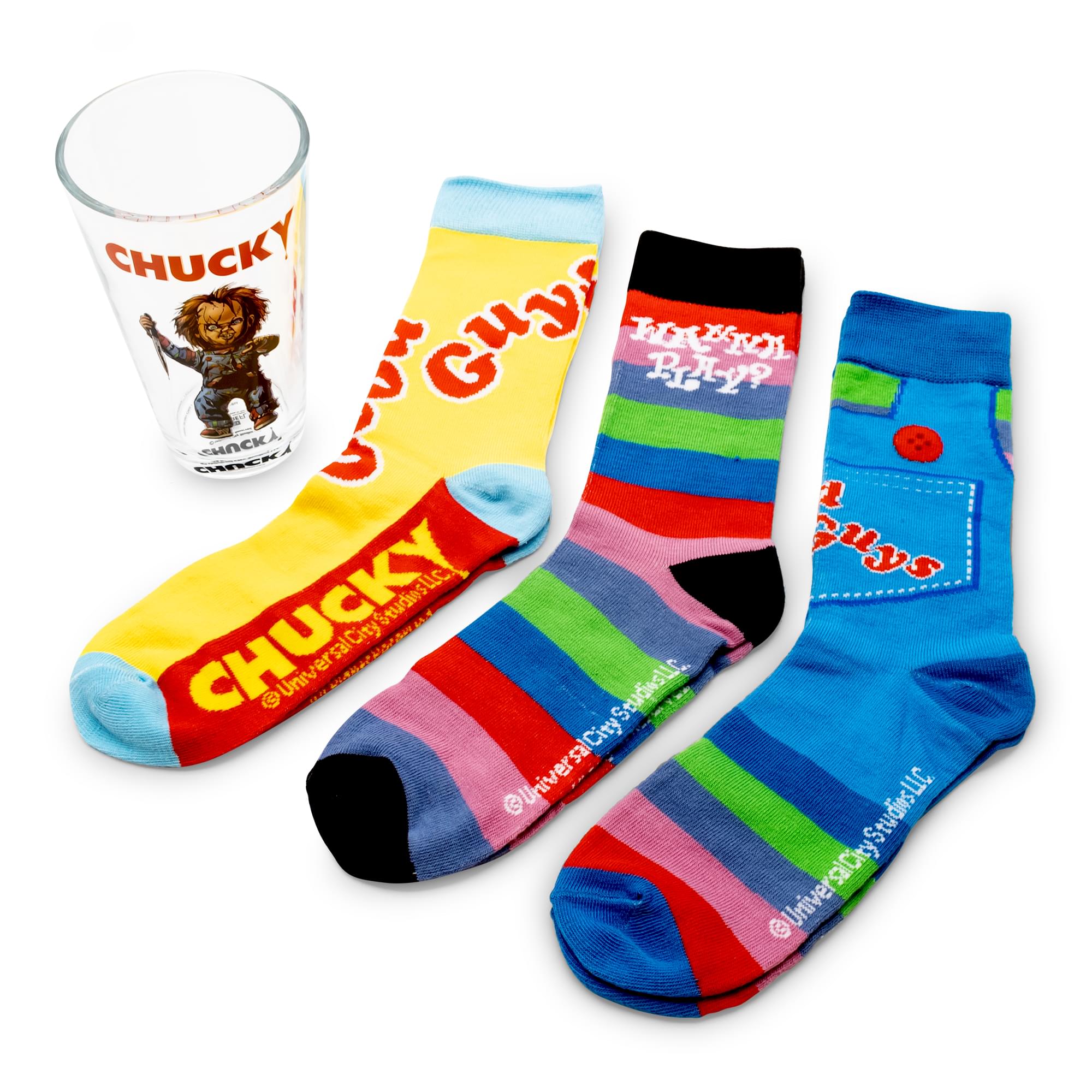 Child's Play Chucky Pint Glass And Sock Bundle