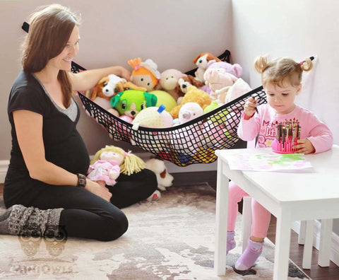 Novel Stuffed Animal Net or Hammock Ceiling Hanging Stuff Animal Storage  for Kid Room Bedroom Single Hook Display(Pink)