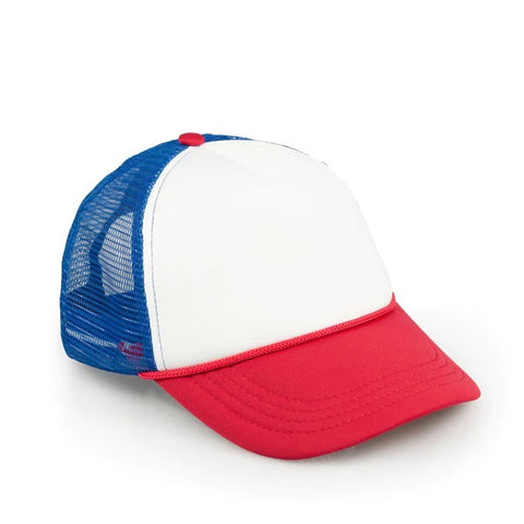 STRANGER THINGS MESH RED WHITE & BLUE VINTAGE MESH TRUCKER CAP