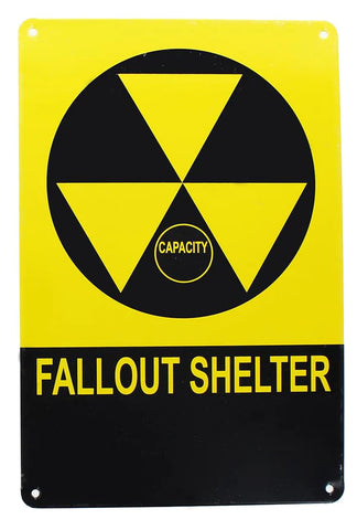 VINTAGE FALLOUT SHELTER METAL SIGN REPLICA, NUCLEAR WARNING SIGN, 6IN X 9IN