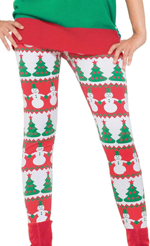 CHRISTMAS TREE AND SNOWMAN COSTUME LEGGINGS ADULT WOMEN