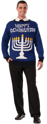 HANUKKAH ADULT UGLY COSTUME SWEATER MENORA