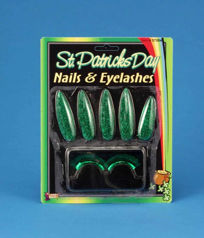 ST. PATRICK'S GREEN COSTUME PRESS-ON NAILS & GREEN FALSE EYELASHES