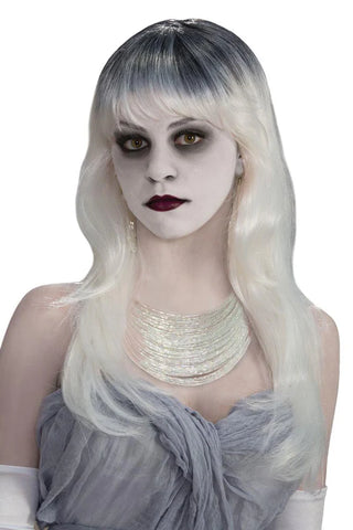 HAUNTED LONG WHITE GREY COSTUME WIG ADULT