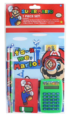 NINTENDO SUPER MARIO 7 PIECE STATIONERY SET W/ CALCULATOR