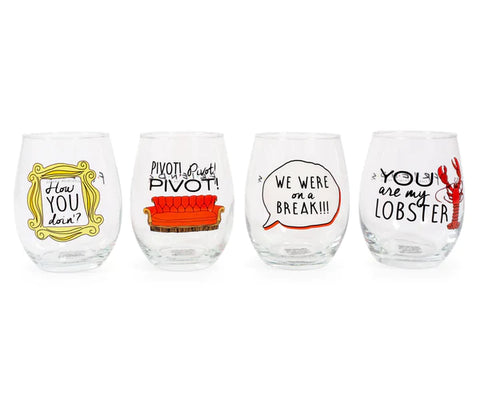 FRIENDS ICONIC QUOTES 21-OUNCE STEMLESS WINE GLASSES | SET OF 4