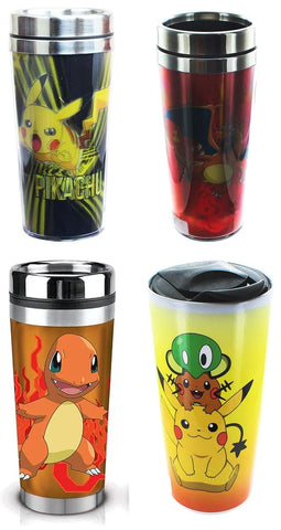 POKEMON 16OZ TRAVEL MUG SET: CHARIZARD, CHARMANDER, PIKACHU, GROUP