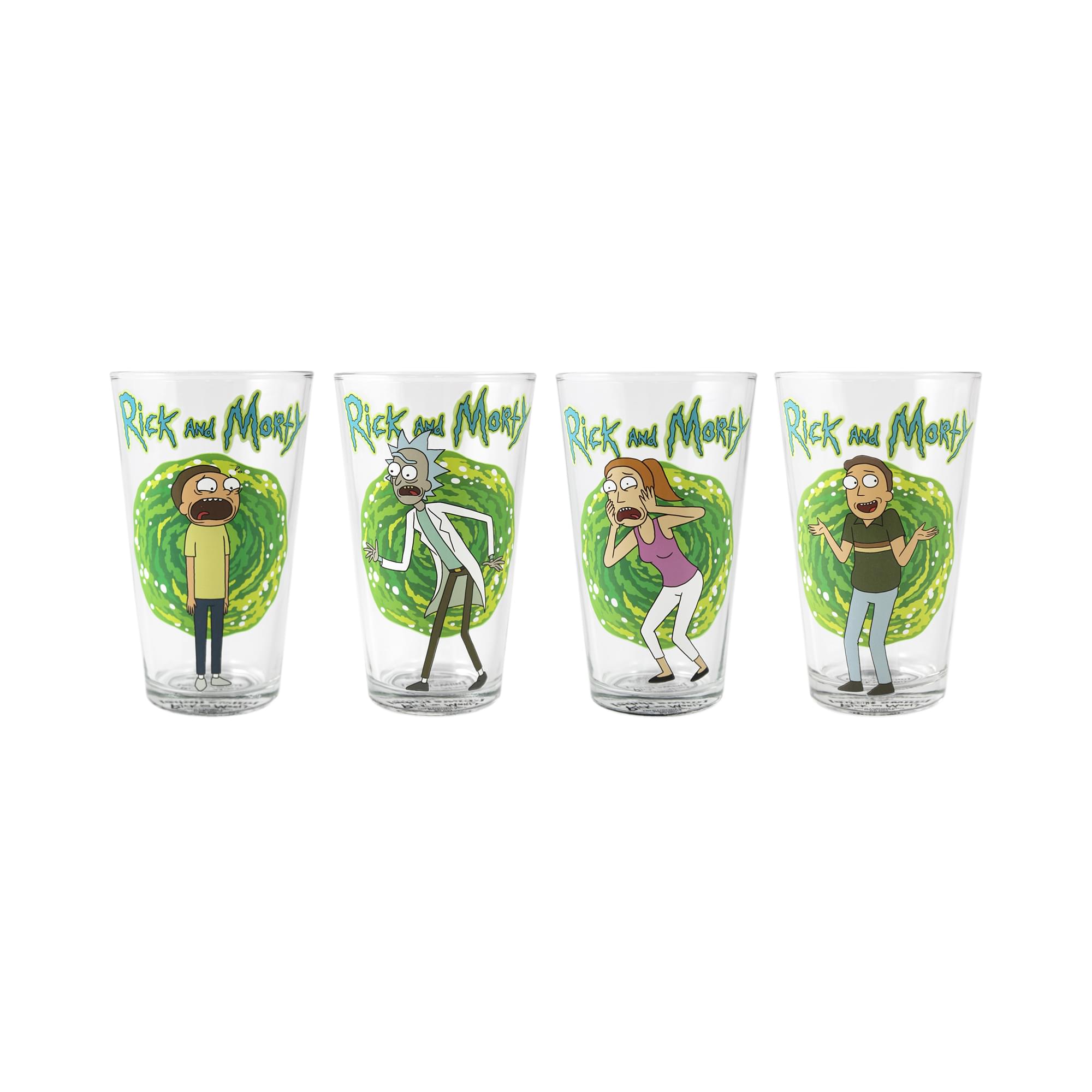 Rick And Morty 16 Ounce Pint Glass Set Of 4 , Rick , Morty , Beth , Jerry