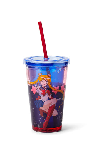 SAILOR MOON CONFETTI PLASTIC TUMBLER CUP WITH LID & STRAW | HOLDS 16 OUNCES