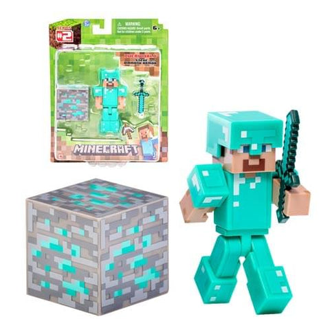 MINECRAFT 3" DIAMOND STEVE FIGURE WITH ARMOR AND ACCESSORIES