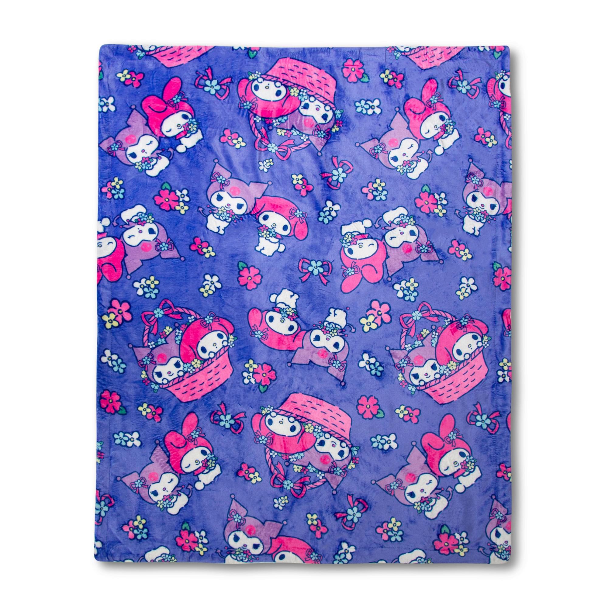 Sanrio My Melody And Kuromi Flower Baskets Sherpa Throw Blanket , 50 X 60 Inches
