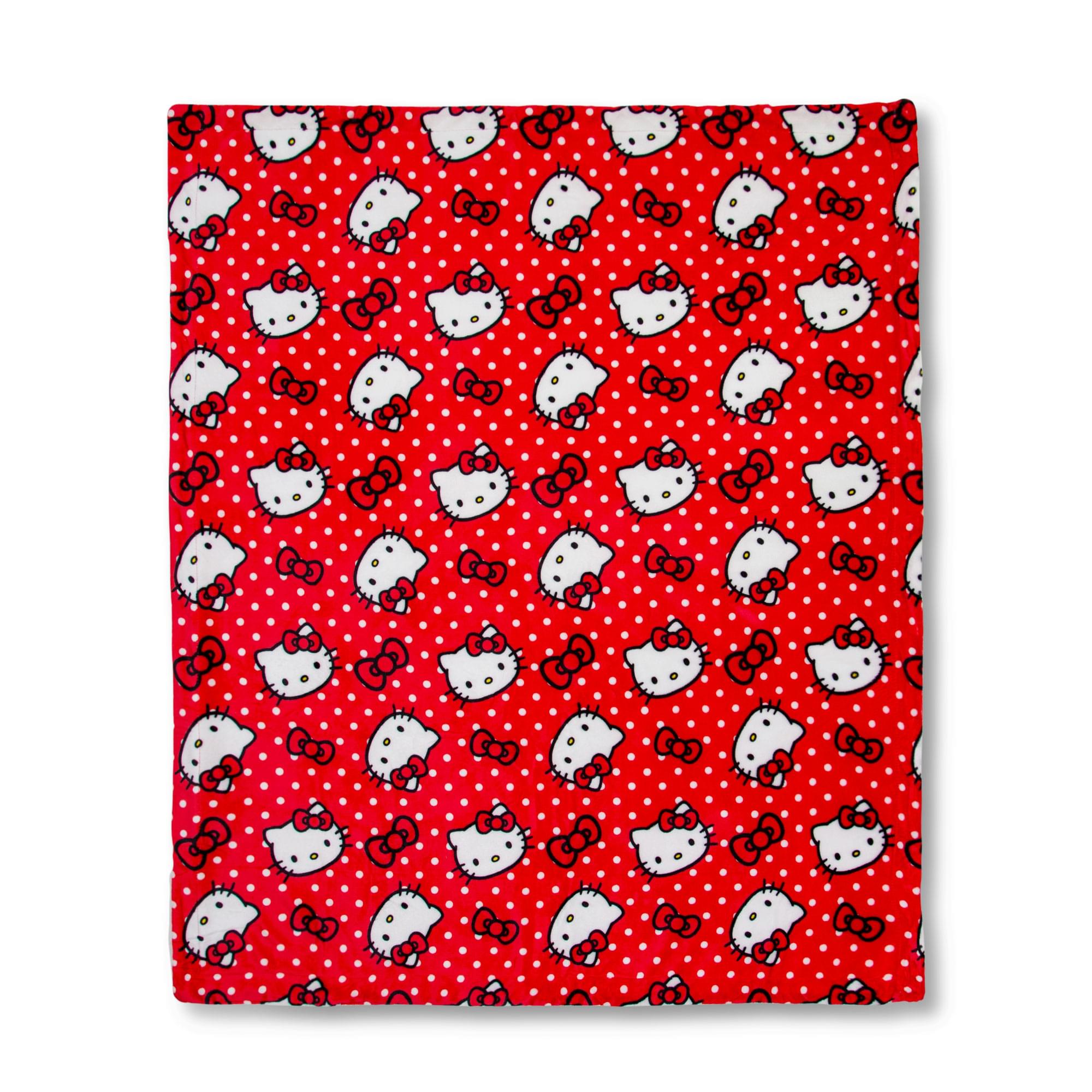 Sanrio Hello Kitty Red Polka Dots Sherpa Throw Blanket , 50 X 60 Inches