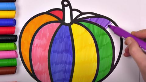 Pumpkin Drawing and Marker Rainbow Coloring